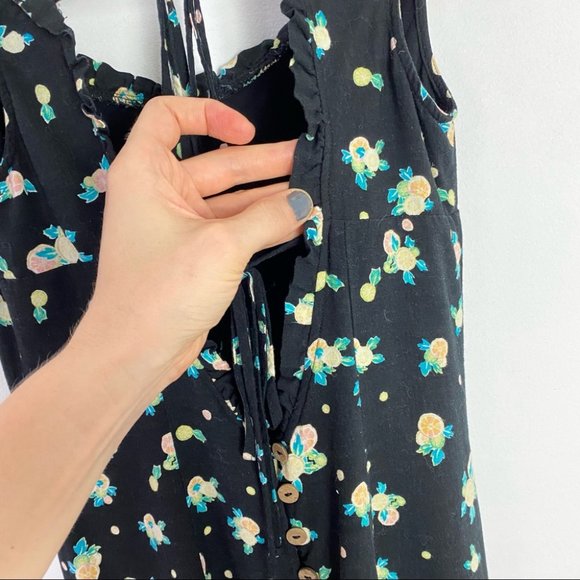 EUC Free People Like A Lady Dress Size XS Black Citrus Fruit Open Back Ruffles - Picture 8 of 16